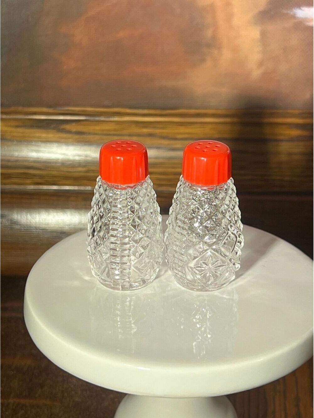 RED - 1960-70’s Salt & Pepper Shakers Indiana Glass “Diamond Point” Pattern
